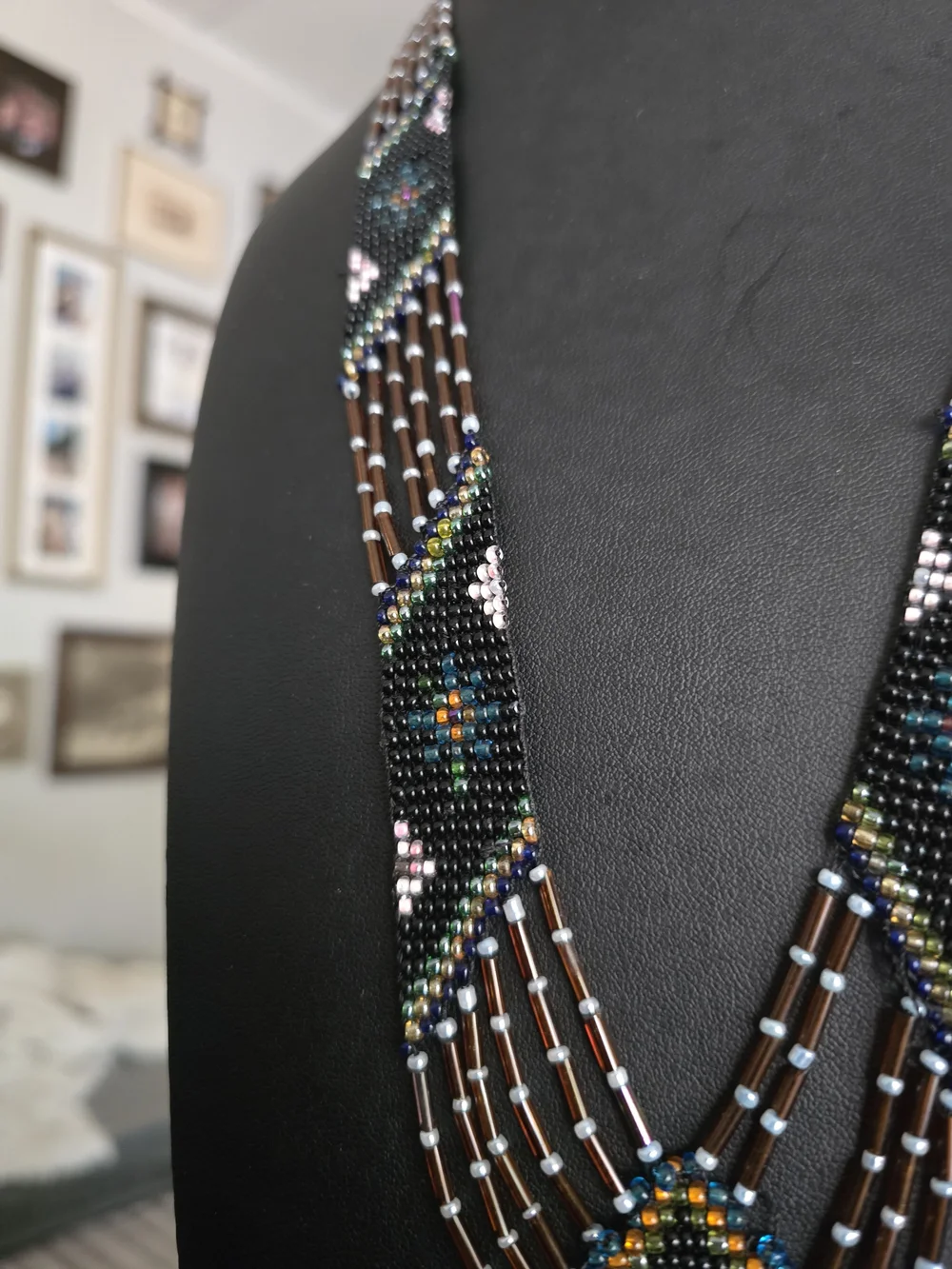 Handcrafted Beaded Fringe Necklace - Black and Brown - Picture 4 of 7